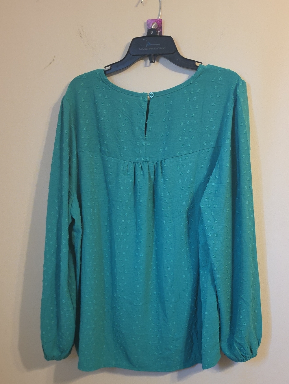 Falechay Green Swiss Dot Balloon Sleeve Tunic Blouse. NWT - Picture 4 of 5